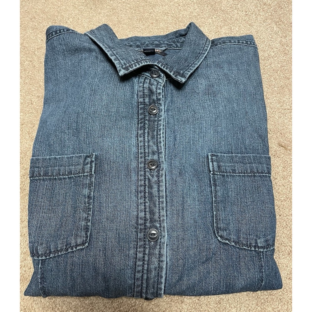 Lands' End Long Sleeve Button-Up Dark Blue Denim Shirt Cotton‎ Women's 18 - Picture 6 of 7